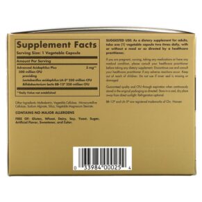 Solgar Advanced Acidophilus Plus 120 Vegetable Capsules 3 Solgar Advanced Acidophilus Plus 120 Vegetable Capsules 033984000254