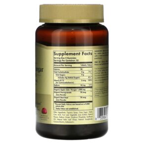 Solgar Apple Cider Vinegar Gummies Raspberry Pomegranate 500 mg 50 Liquid Gummies 033984007109