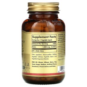 Solgar Biotin 1.000 mcg 250 Vegetable Capsules 033984003125