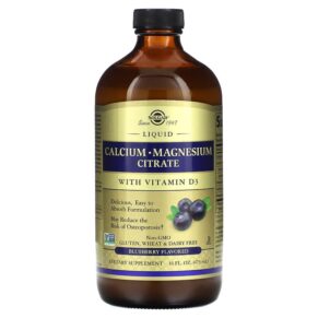 Solgar Calcium Magnesium Citrate Liquid + Vitamin D3 Blueberry 16 fl oz (473 ml) 033984358317