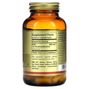 Solgar DLPA DL-Phenylalanine Free Form 500 mg 100 Vegetable Capsules 033984010116