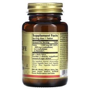 Solgar Folate 1.333 mcg DFE 100 Tablets 033984019454