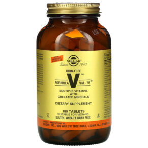 Solgar Formula V VM-75 Multiple Vitamins + Chelated Minerals Iron Free 180 viên 033984011533