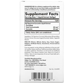 Solgar Full Spectrum Curcumin 90 Liquid Extract Softgels 033984547087