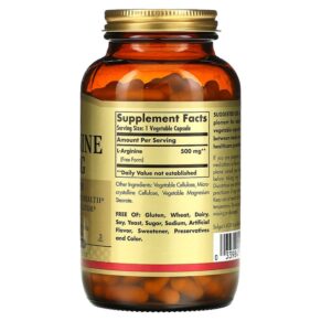 Solgar L-Arginine Free Form 500 mg 250 Vegetable Capsules 3 Solgar L-Arginine Free Form 500 mg 250 Vegetable Capsules 033984001428