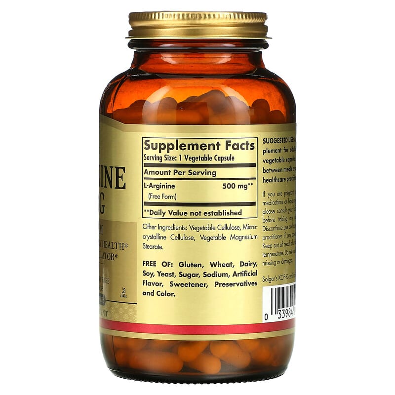 Solgar L-Arginine Free Form 500 mg 250 Vegetable Capsules 8 Thành phần vi chất Solgar L-Arginine Free Form 500 mg 250 viên 033984001428