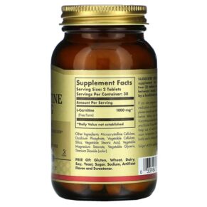 Solgar L-Carnitine Free Form 500 mg 60 Tablets 033984005716