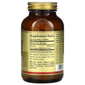 Solgar L-Lysine Free Form 1.000 mg 100 Tablets 033984017016
