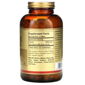 Solgar L-Lysine Free Form 1.000 mg 250 Tablets 033984017023
