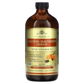 Solgar Liquid Calcium Magnesium Citrate + Vitamin D3 Orange-Vanilla 16 fl oz (473 ml) 033984358324