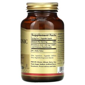 Solgar Pantothenic Acid 550 mg 100 Vegetable Capsules 033984021716