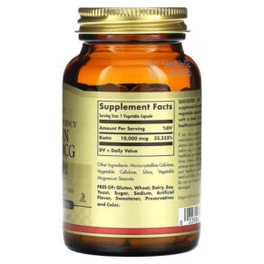 Solgar Super High Potency Biotin 10.000 mcg 120 Vegetable Capsules 033984523920
