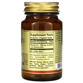 Solgar Vitamin B1 100 mg 100 Vegetable Capsules 033984029507
