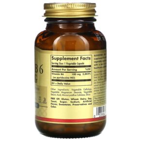 Solgar Vitamin B6 100 mg 250 Vegetable Capsules 033984031111