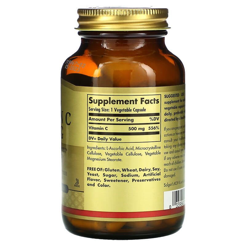 Solgar Vitamin C 500 mg 100 Vegetable Capsules 8 Thành phần vi chất Solgar Vitamin C 500 mg 100 viên 033984032606
