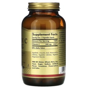 Solgar Vitamin C 500 mg 250 Vegetable Capsules 033984032613