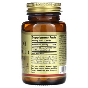 Solgar Vitamin D3 25 mcg (1.000 IU) 180 Tablets 033984033115