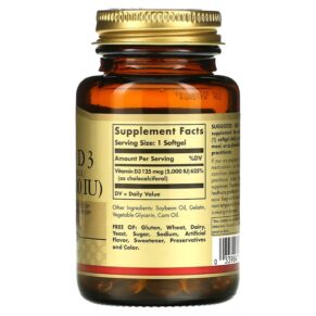 Solgar Vitamin D3 (Cholecalciferol) 125 mcg (5.000 IU) 100 Softgels 033984193772