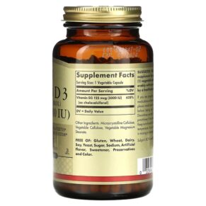 Solgar Vitamin D3 (Cholecalciferol) 125 mcg (5.000 IU) 240 Vegetable Capsules 033984033146