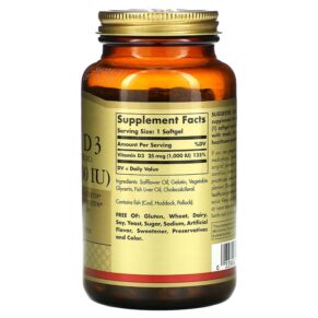 Solgar Vitamin D3 (Cholecalciferol) 25 mcg (1.000 IU) 250 Softgels 033984033412