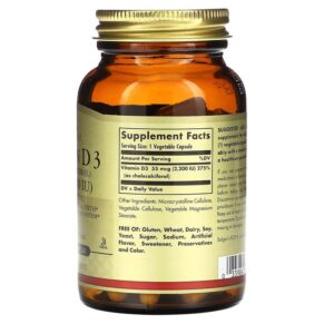 Solgar Vitamin D3 (Cholecalciferol) 55 mcg (2.200 IU) 100 Vegetable Capsules 033984033177