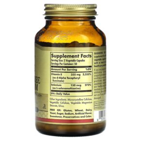 Solgar Vitamin Dry E with Yeast Free Selenium 100 Vegetable Capsules 033984033511