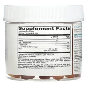 Solumeve Folic Acid Gummies Gelatin Free Assorted Flavors 100 Vegetarian Gummies 898220014385