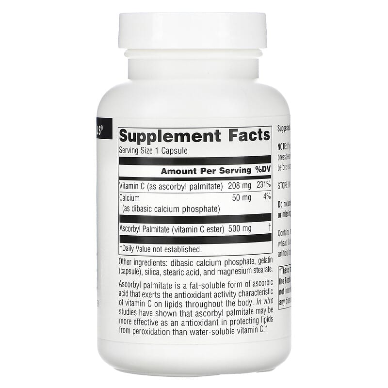 Source Naturals Ascorbyl Palmitate 500 mg 90 Capsules 8 Thành phần vi chất Source Naturals Ascorbyl Palmitate 500 mg 90 viên 021078016168