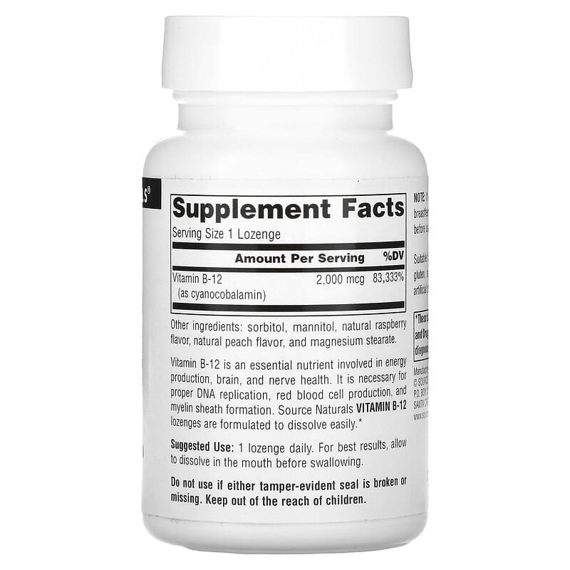 Source Naturals B-12 2.000 mcg 100 Lozenges 8 Thành phần vi chất Source Naturals B-12 2.000 mcg 100 viên 021078004189