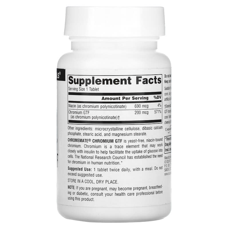 Source Naturals Chromemate Chromium GTF 200 mcg 240 Tablets 8 Thành phần vi chất Source Naturals Chromemate Chromium GTF 200 mcg 240 viên 021078001072