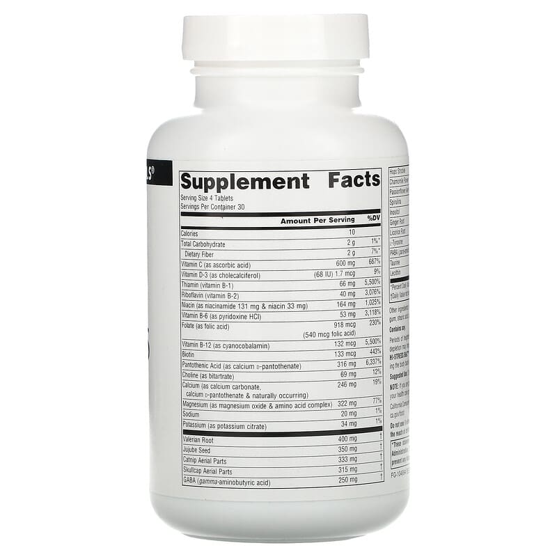 Source Naturals Hi-Stress B&C with Herbs 120 Tablets 8 Thành phần vi chất Source Naturals Hi-Stress B&C + Herbs 120 viên 021078005247