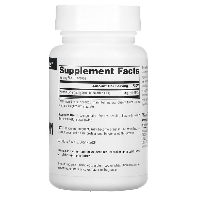 Source Naturals HydroxoCobalamin Vitamin B12 Cherry 1 mg 120 Lozenges 8 Thành phần vi chất Source Naturals HydroxoCobalamin Vitamin B12 Cherry 1 mg 120 viên 021078026556