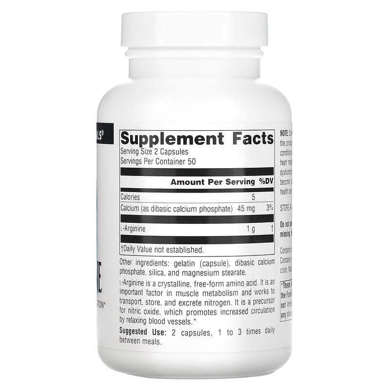 Source Naturals L-Arginine Free Form 500 mg 100 Capsules 8 Thành phần vi chất Source Naturals L-Arginine Free Form 500 mg 100 viên 021078016878