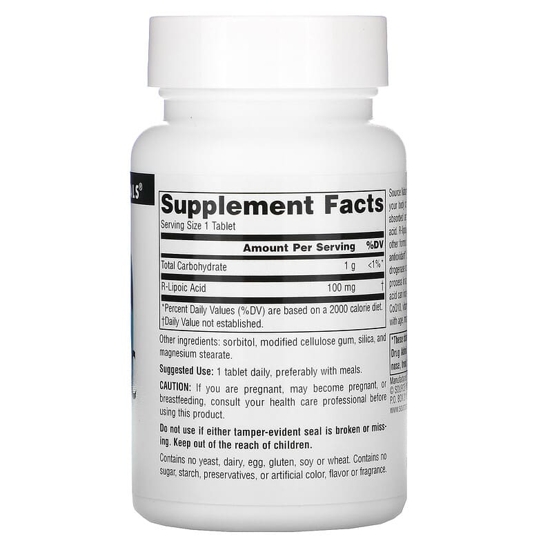 Source Naturals R-Lipoic Acid 100 mg 60 Tablets 8 Thành phần vi chất Source Naturals R-Lipoic Acid 100 mg 60 viên 021078016649