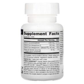 Source Naturals Vitamin K2 Advantage 2.200 mcg 60 Tablets 021078027102