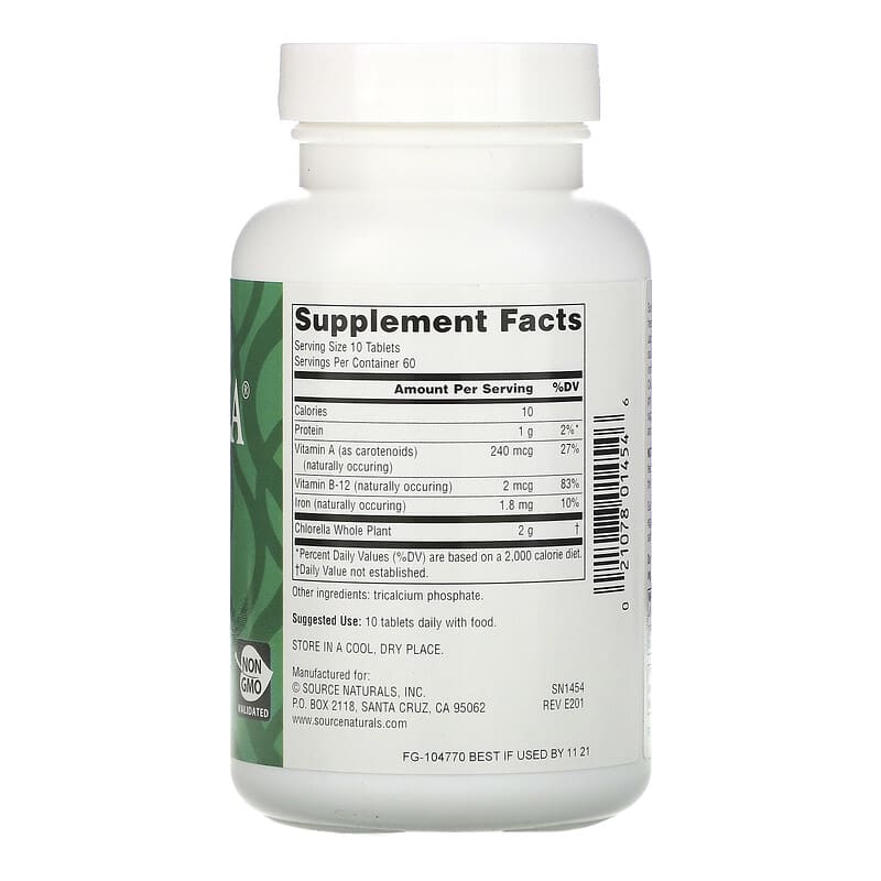 Source Naturals Yaeyama Chlorella 200 mg 600 Tablets 8 Thành phần vi chất Source Naturals Yaeyama Chlorella 200 mg 600 viên 021078014546