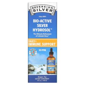 Sovereign Silver Bio-Active Silver Hydrosol Dropper-Top Daily + Immune Support 10 ppm 4 fl oz (118 ml) 684088232319