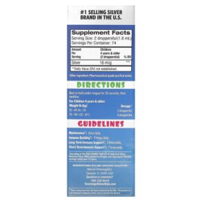 Sovereign Silver Kids Bio-Active Silver Hydrosol Daily+ Immune Support Ages 4+ 10 PPM 4 fl oz (118 ml) 684088234313
