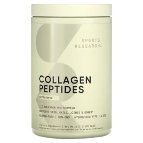 Sports Research Collagen Peptides Hydrolyzed Type I & III Collagen Unflavored 16 oz (454 g) 023249010180