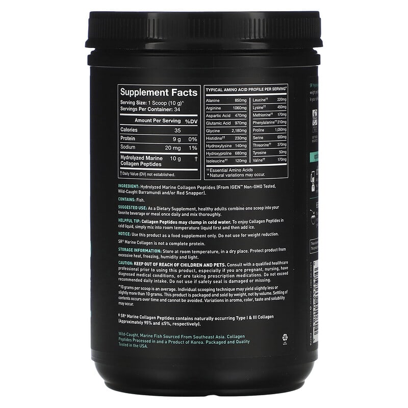 Sports Research Marine Collagen Peptides Unflavored 12 oz (340 g) 8 Thành phần vi chất Sports Research Marine Collagen Peptides Unflavored 12 oz (340 g) 023249010814