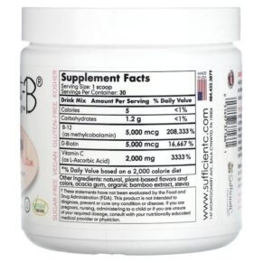 Sufficient C Abundant-B High Dosed B-12 & Biotin Drink Mix Pink Lemonade 108 g 051497371661