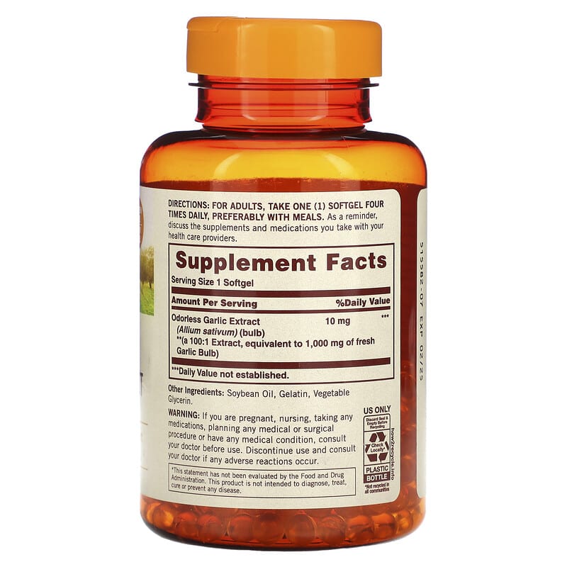 Sundown Naturals Odorless Garlic Extract 1.000 mg 250 Softgels 8 Thành phần vi chất Sundown Naturals Odorless Garlic Extract 1.000 mg 250 viên 030768055332