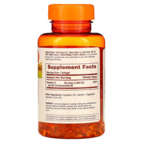 Sundown Naturals Vitamin D3 25 mcg (1.000 IU) 400 Softgels 030768199951