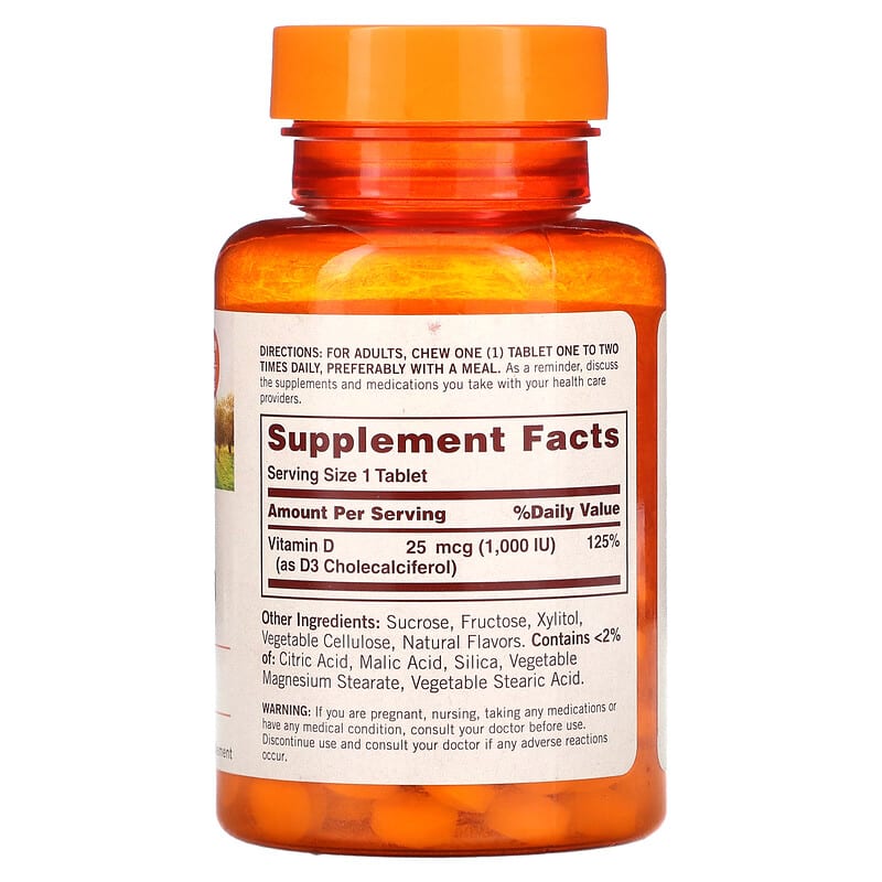 Sundown Naturals Chewable Vitamin D3 Strawberry-Banana 25 mg (1.000 IU) 120 ChewableTablets 8 Thành phần vi chất Sundown Naturals Vitamin D3 Strawberry-Banana 25 mg (1.000 IU) 120 viên 030768503567