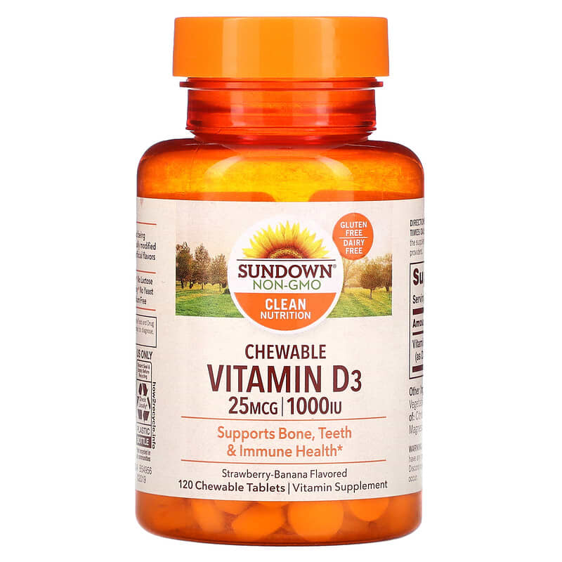 Sundown Naturals Chewable Vitamin D3 Strawberry-Banana 25 mg (1.000 IU) 120 ChewableTablets 1 Sundown Naturals Vitamin D3 Strawberry-Banana 25 mg (1.000 IU) 120 viên 030768503567