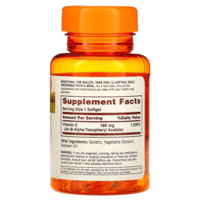 Sundown Naturals Vitamin E 180 mg (400 IU) 100 Softgels 030768032685
