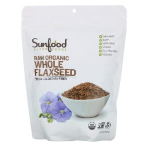 Sunfood Superfoods Raw Organic Whole Flaxseed 1 lb (453.5 g) 803813102295