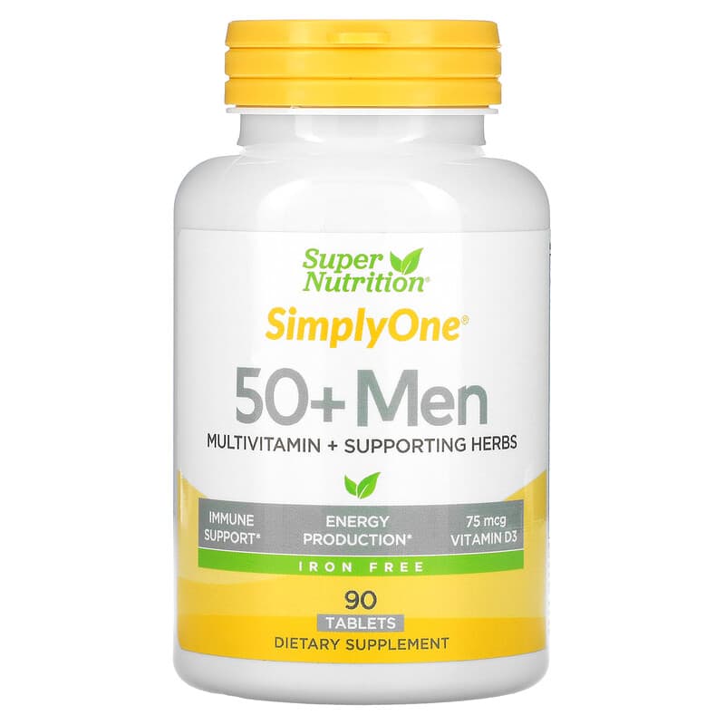 Super Nutrition SimplyOne Men's 50+ Multivitamin with Supporting Herbs Iron Free 90 Tablets 1 Super Nutrition SimplyOne Men's 50+ Multivitamin + Supporting Herbs Iron Free 90 viên 033739001987