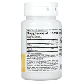 Super Nutrition Vitamin D3 + K2 60 Veggie Capsules 898220021239
