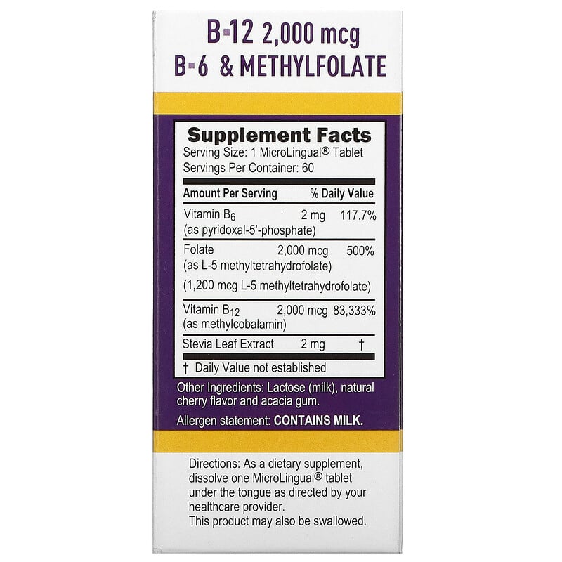 Superior Source Activated B-12 Methylcobalamin B-6 (P-5-P) & Methylfolate 60 Microlingual Instant Dissolve Tablets 8 Thành phần vi chất Superior Source Activated B-12 Methylcobalamin B-6 (P-5-P) & Methylfolate 60 viên 076635904754